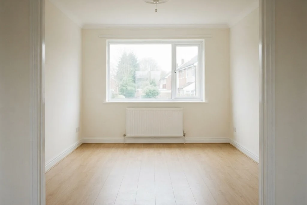 An empty unit between tenancies, nothing on the floor, for property management services in Brampton