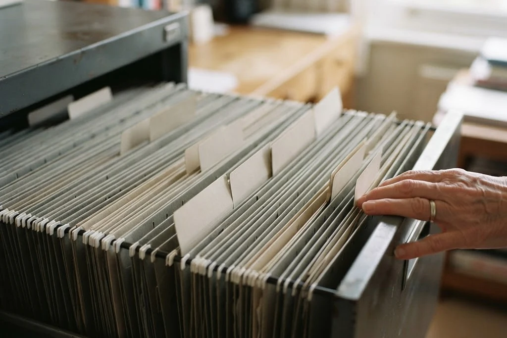 A filing drawer opened on rows of blank folder tabs, for eviction in Brampton