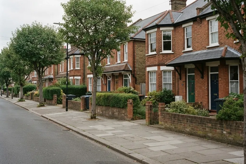A row of two storey houses along a quiet residential street, for property management in Brampton